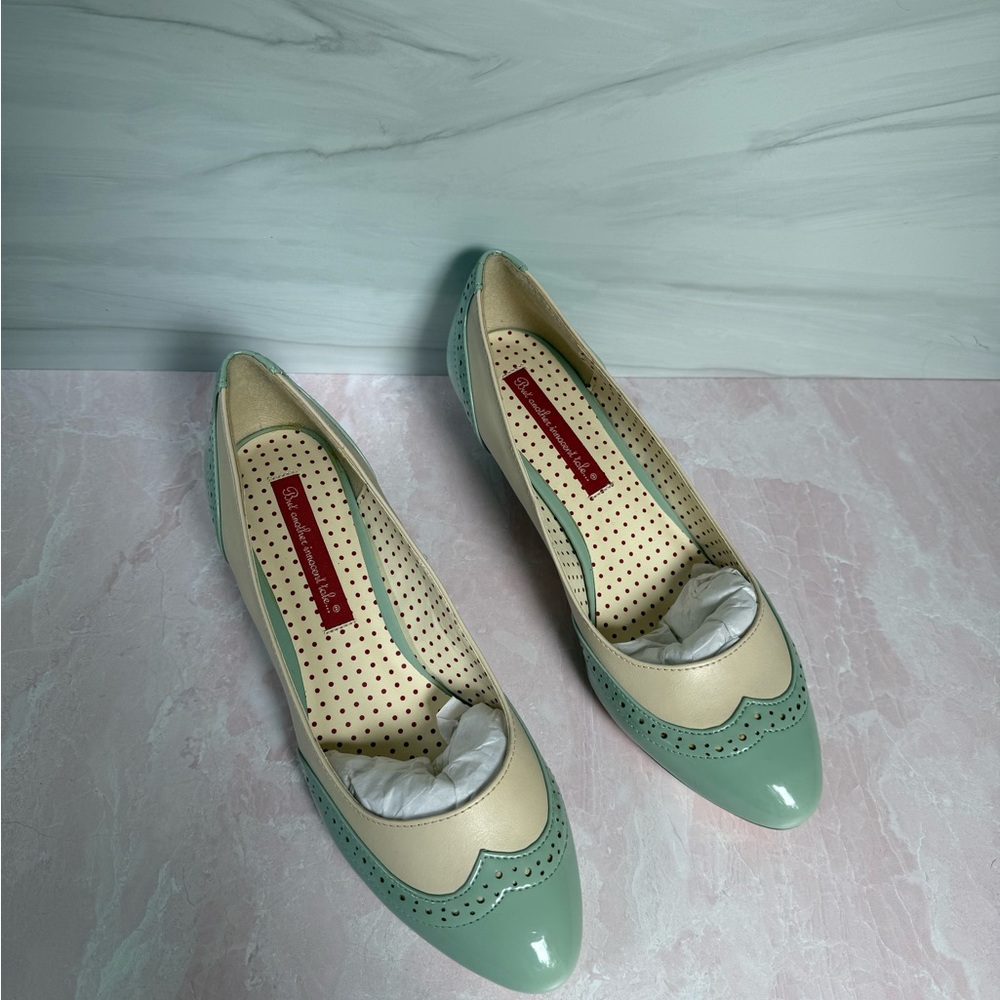 Elegant Cream & Green Women's Pinup Girl Shoes Brand New -vintage 1950s inspired - Picture 7 of 11